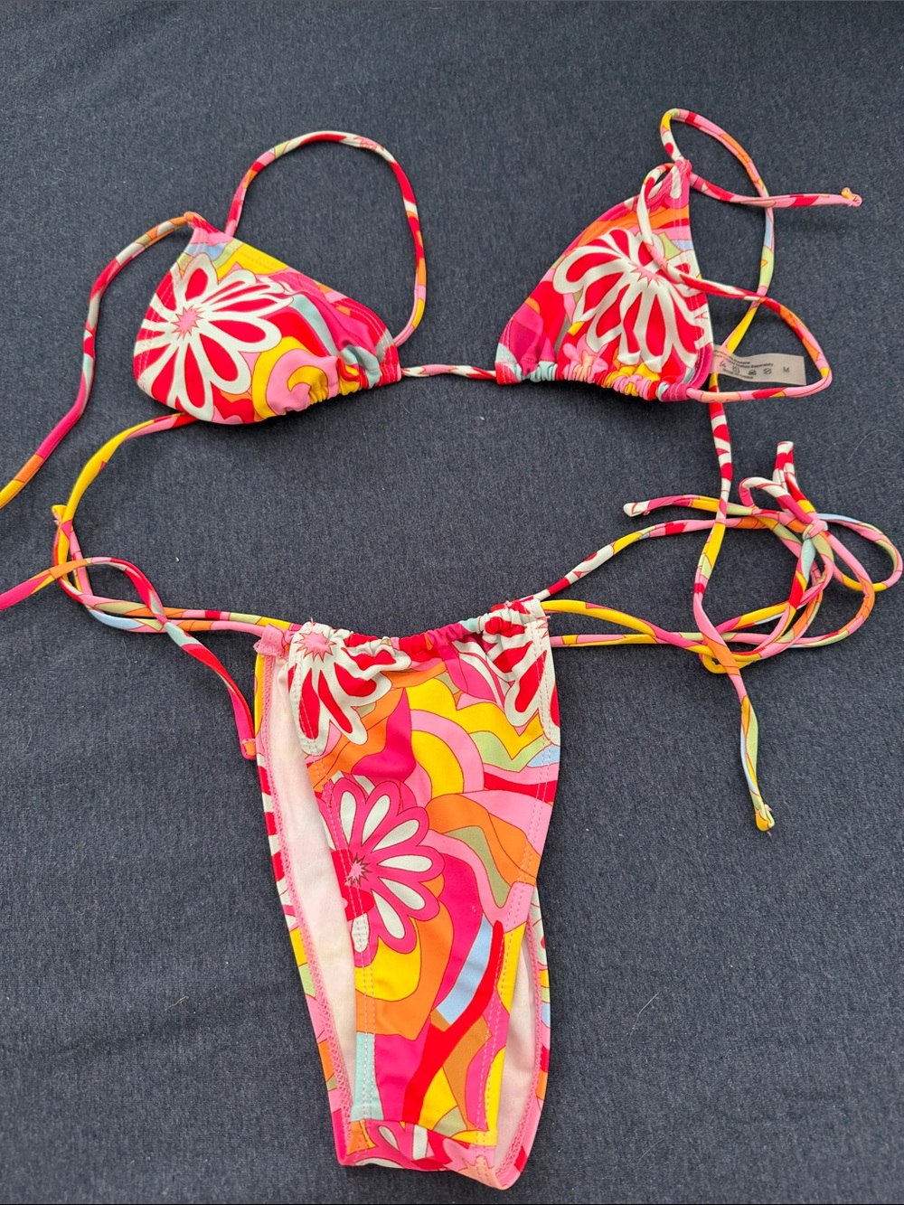 Ash Women Swim Floral Tie String Bikini in Pink, Yellow, Orange